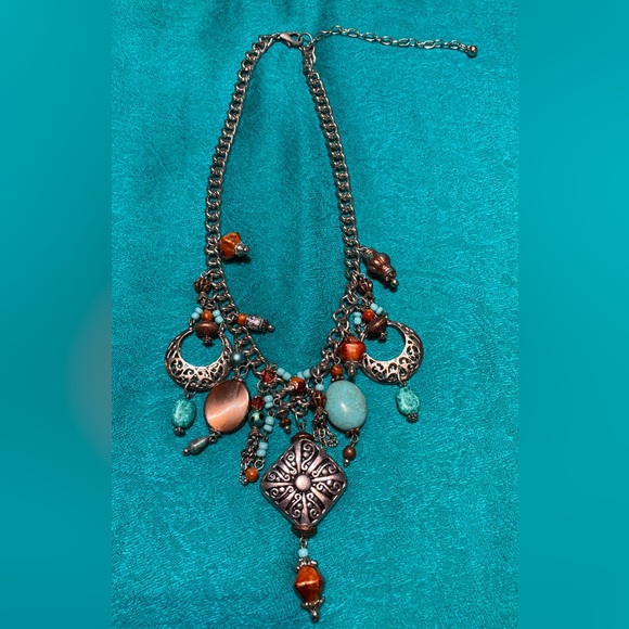 Super Bold Bohemian Silver Tone & Beaded Necklace - Picture 5 of 7